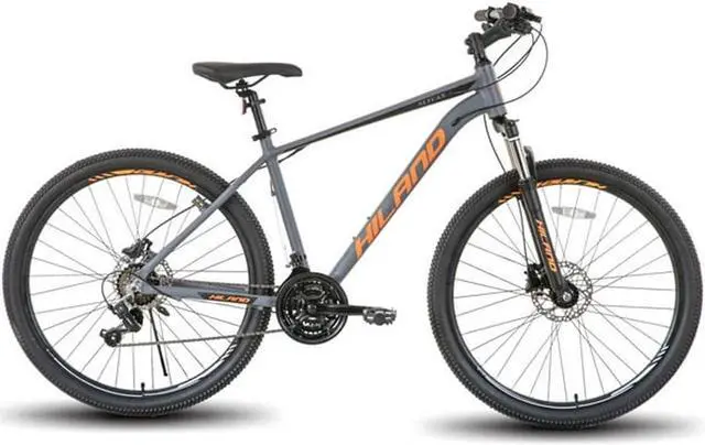 Alt view image 2 of 5 - Hiland Mountain Bike 27 Speeds, Lock-Out Suspension Fork, Aluminum Frame, Hydraulic Disc-Brake, 27.5 inch Wheel, Grey MTB for Men and Women