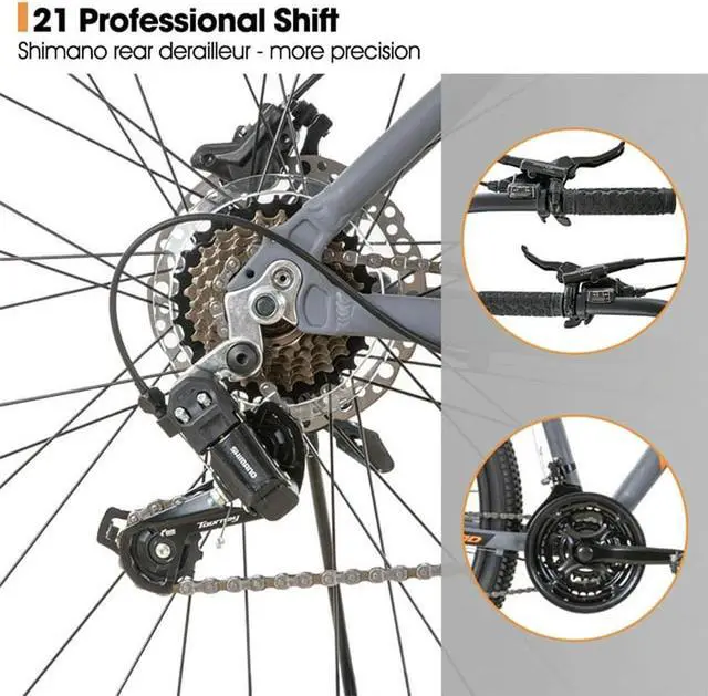 Alt view image 3 of 5 - Hiland Mountain Bike 27 Speeds, Lock-Out Suspension Fork, Aluminum Frame, Hydraulic Disc-Brake, 27.5 inch Wheel, Grey MTB for Men and Women