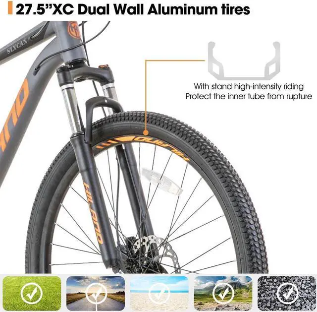 Alt view image 5 of 5 - Hiland Mountain Bike 27 Speeds, Lock-Out Suspension Fork, Aluminum Frame, Hydraulic Disc-Brake, 27.5 inch Wheel, Grey MTB for Men and Women