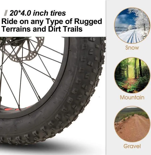 Alt view image 2 of 7 - Hiland Kids Fat Tire Mountain Bike, 20 inch, Shimano 7-Speed, Dual-Disc Brakes, Boys Girls Trail Bicycle for Beach and Snow, Silver
