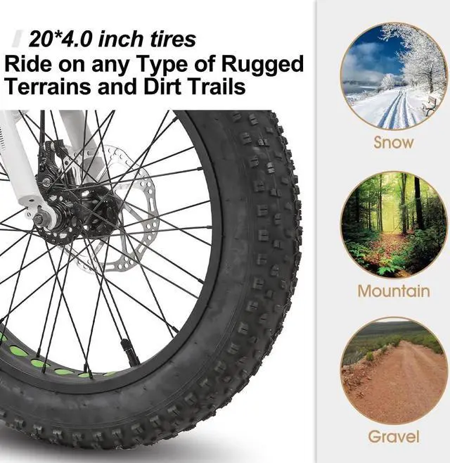 Alt view image 2 of 7 - Hiland Kids Fat Tire Mountain Bike, 20 inch, Shimano 7-Speed, Dual-Disc Brakes, Boys Girls Trail Bicycle for Beach and Snow