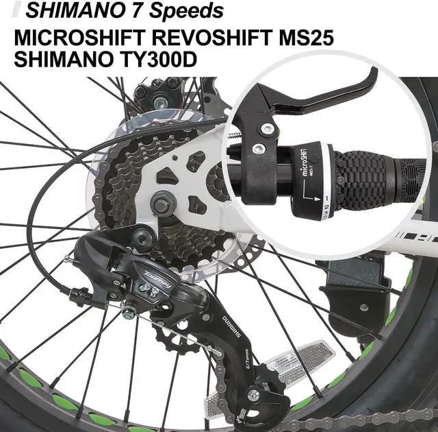 Alt view image 3 of 7 - Hiland Kids Fat Tire Mountain Bike, 20 inch, Shimano 7-Speed, Dual-Disc Brakes, Boys Girls Trail Bicycle for Beach and Snow