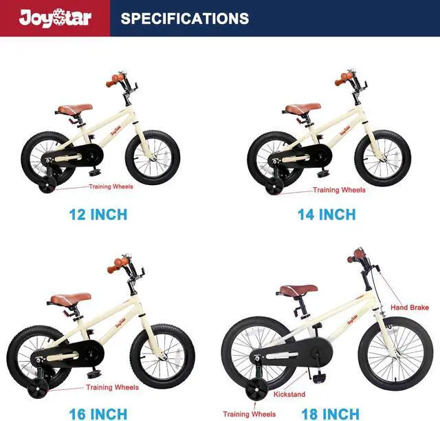 Alt view image 4 of 7 - JOYSTAR Totem Kids Bike for 2-9 Years Old Boys Girls, BMX Style Kid Bicycles 12 14 16 18 Inch with Training Wheels, 18 Inch Children Bikes with Kickstand and Handbrake 14" Beige