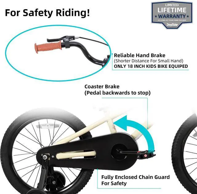 Alt view image 3 of 7 - JOYSTAR Totem Kids Bike for 2-9 Years Old Boys Girls, BMX Style Kid Bicycles 12 14 16 18 Inch with Training Wheels, 18 Inch Children Bikes with Kickstand and Handbrake 14" Beige
