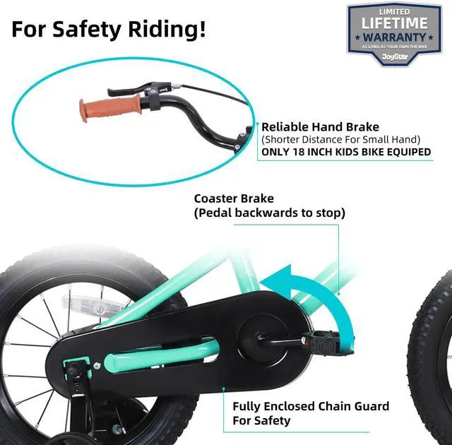 Alt view image 3 of 7 - JOYSTAR Totem Kids Bike for 2-9 Years Old Boys Girls, BMX Style Kid Bicycles 12 14 16 18 Inch with Training Wheels, 18 Inch Children Bikes with Kickstand and Handbrake 12" Green