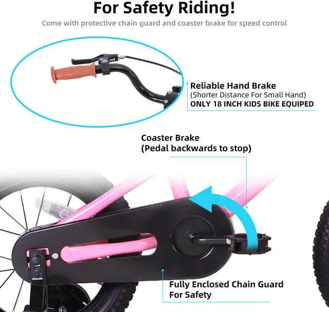 Alt view image 3 of 6 - JOYSTAR Totem Kids Bike for 2-9 Years Old Boys Girls, BMX Style Kid Bicycles 12 14 16 18 Inch with Training Wheels, 18 Inch Children Bikes with Kickstand and Handbrake 12" Pink
