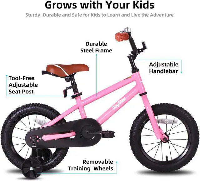 Alt view image 2 of 6 - JOYSTAR Totem Kids Bike for 2-9 Years Old Boys Girls, BMX Style Kid Bicycles 12 14 16 18 Inch with Training Wheels, 18 Inch Children Bikes with Kickstand and Handbrake 12" Pink