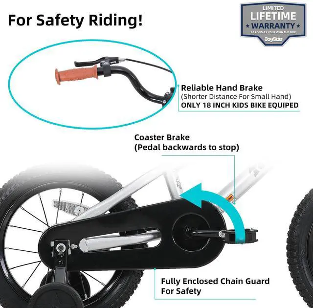 Alt view image 3 of 7 - JOYSTAR Totem Kids Bike for 2-9 Years Old Boys Girls, BMX Style Kid Bicycles 12 14 16 18 Inch with Training Wheels, 18 Inch Children Bikes with Kickstand and Handbrake 14" Silver
