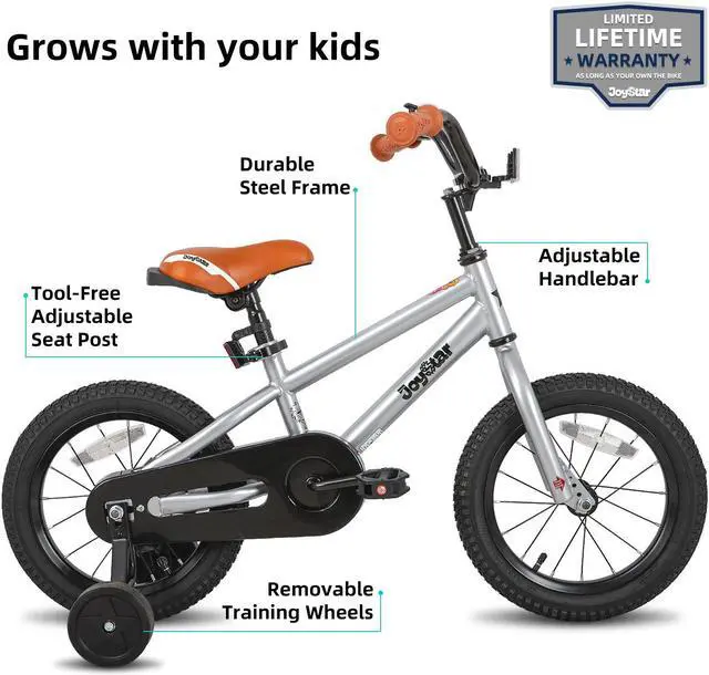 Alt view image 2 of 7 - JOYSTAR Totem Kids Bike for 2-9 Years Old Boys Girls, BMX Style Kid Bicycles 12 14 16 18 Inch with Training Wheels, 18 Inch Children Bikes with Kickstand and Handbrake 14" Silver