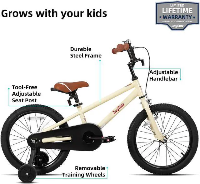 Alt view image 2 of 6 - JOYSTAR Totem Kids Bike for 2-9 Years Old Boys Girls, BMX Style Kid Bicycles 12 14 16 18 Inch with Training Wheels, 18 Inch Children Bikes with Kickstand and Handbrake 18" Beige