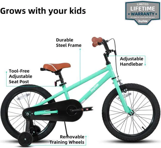 Alt view image 2 of 6 - JOYSTAR Totem Kids Bike for 2-9 Years Old Boys Girls, BMX Style Kid Bicycles 12 14 16 18 Inch with Training Wheels, 18 Inch Children Bikes with Kickstand and Handbrake 18" Green
