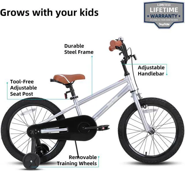 Alt view image 2 of 7 - JOYSTAR Totem Kids Bike for 2-9 Years Old Boys Girls, BMX Style Kid Bicycles 12 14 16 18 Inch with Training Wheels, 18 Inch Children Bikes with Kickstand and Handbrake 18" Silver