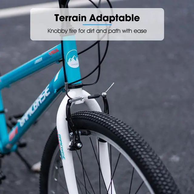 Alt view image 4 of 7 - Hiland 26 27.5 Inch Mountain Bike, High-Tensile Steel Frame, 21 Speeds, V Brake, Hardtail Bicycle for Men and Women, Ideal MTB for Adults 26 in. Green