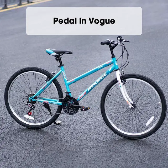 Alt view image 6 of 7 - Hiland 26 27.5 Inch Mountain Bike, High-Tensile Steel Frame, 21 Speeds, V Brake, Hardtail Bicycle for Men and Women, Ideal MTB for Adults 26 in. Green
