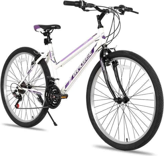 Main image of Hiland 26 27.5 Inch Mountain Bike, High-Tensile Steel Frame, 21 Speeds, V Brake, Hardtail Bicycle for Men and Women, Ideal MTB for Adults 26 in. Purplish White