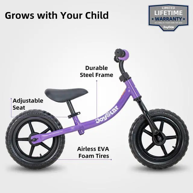 Alt view image 15 of 15 - Joystar Marcher No Pedal 12" Age 1.5 to 5 Toddler Training Balance Bike, Purple