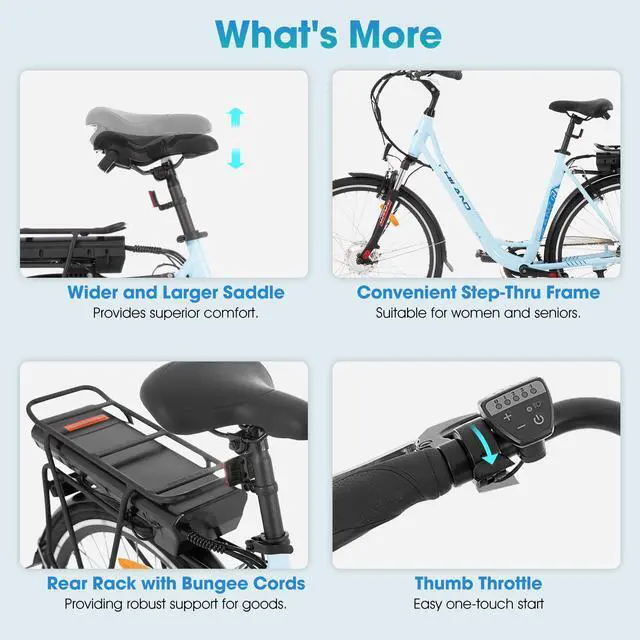 Alt view image 6 of 7 - HILAND Electric Bike for Adults, Women's and Men's 700C EBike 250W, 36V 7.8Ah Removable Battery, 20 MPH Electric Bicycle Commuter Cruiser, 7-Speed, Step Through Blue