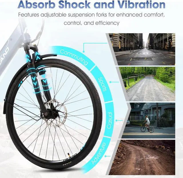 Alt view image 6 of 7 - HILAND Electric Bike for Adults 350W, 700C EBike for Men Women, 36V 7.8Ah Removable Battery, 7-Speed Commuter Cruiser Electric Bicycle, 20 MPH, Step-Through, Blue