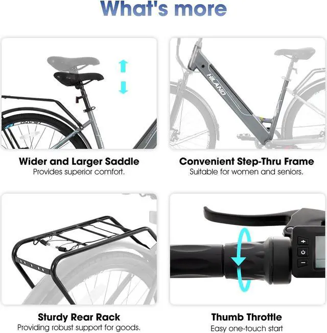 Alt view image 7 of 7 - HILAND Electric Bike for Adults 350W, 700C EBike for Men Women, 36V 7.8Ah Removable Battery, 7-Speed Commuter Cruiser Electric Bicycle, 20 MPH, Step-Through, Grey