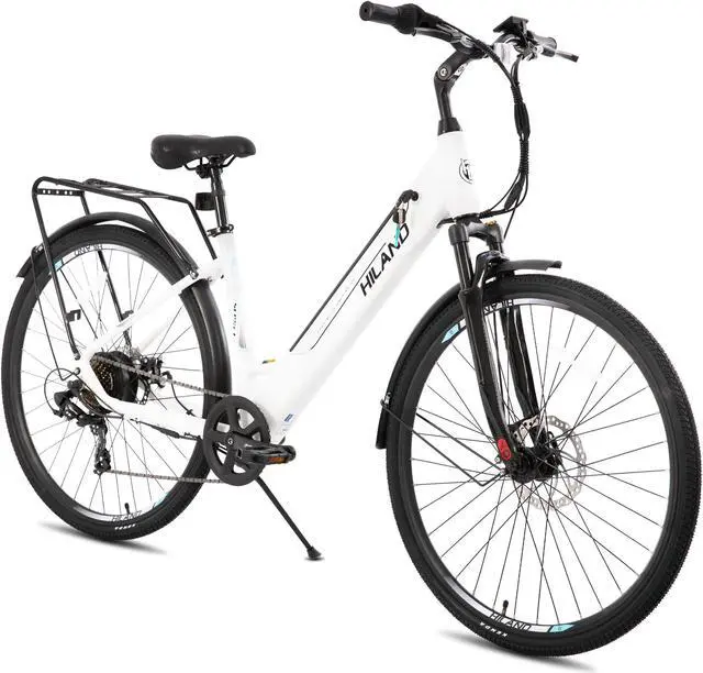 Main image of HILAND Electric Bike for Adults 350W, 700C EBike for Men Women, 36V 7.8Ah Removable Battery, 7-Speed Commuter Cruiser Electric Bicycle, 20 MPH, Step-Through, White