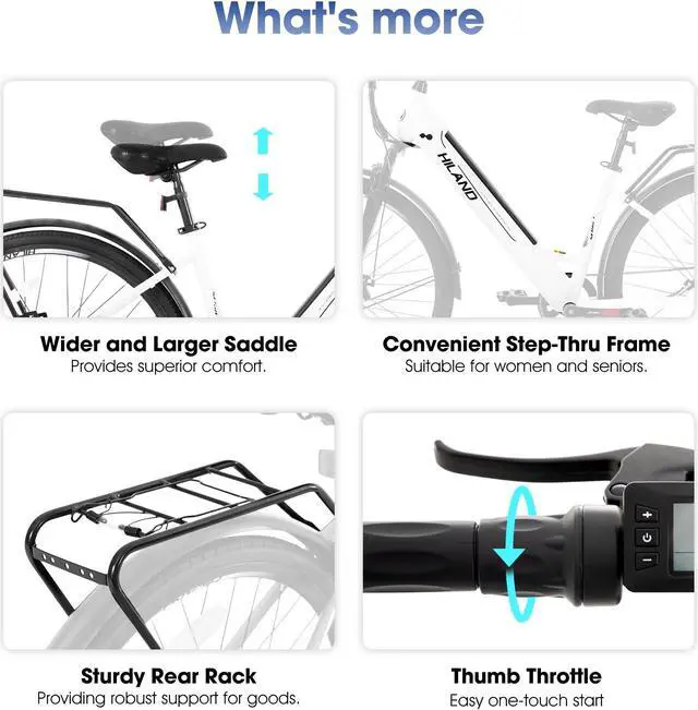 Alt view image 7 of 7 - HILAND Electric Bike for Adults 350W, 700C EBike for Men Women, 36V 7.8Ah Removable Battery, 7-Speed Commuter Cruiser Electric Bicycle, 20 MPH, Step-Through, White