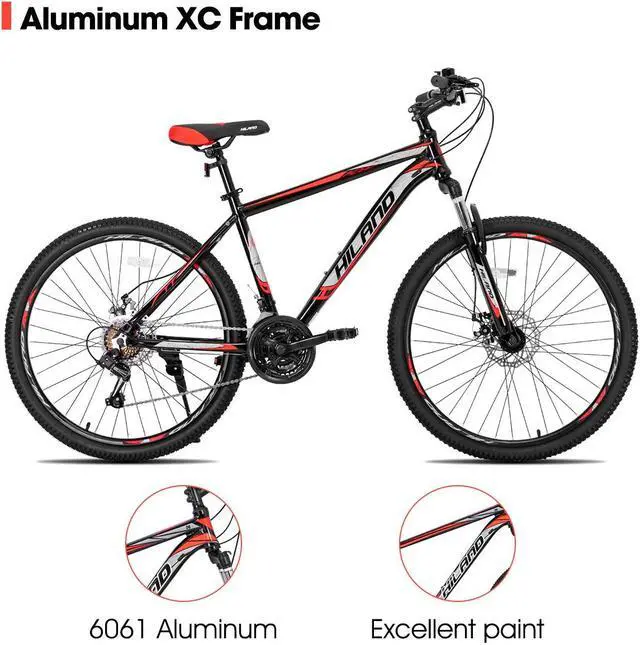 Alt view image 2 of 6 - HILAND Mountain Bike, 3/6/Multi-Spokes, 21 Speeds Drivetrain, Aluminum Frame 26 Inch Wheels, Disc-Brake Bike for Men Women Men's MTB Bicycle