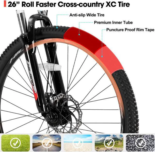 Alt view image 5 of 6 - HILAND Mountain Bike, 3/6/Multi-Spokes, 21 Speeds Drivetrain, Aluminum Frame 26 Inch Wheels, Disc-Brake Bike for Men Women Men's MTB Bicycle