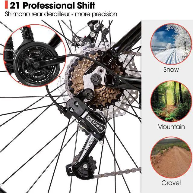 Alt view image 3 of 6 - HILAND Mountain Bike, 3/6/Multi-Spokes, 21 Speeds Drivetrain, Aluminum Frame 26 Inch Wheels, Disc-Brake Bike for Men Women Men's MTB Bicycle
