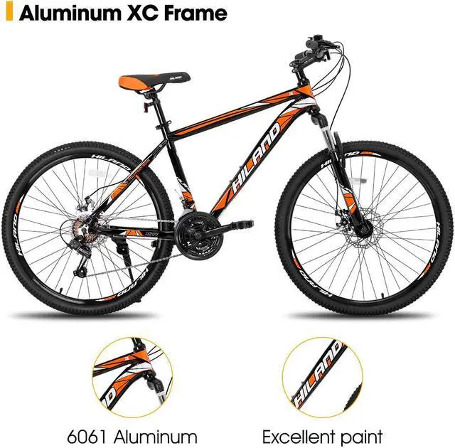 Alt view image 2 of 6 - HILAND Mountain Bike, 3/6/Multi-Spokes, 21 Speeds Drivetrain, Aluminum Frame 26 Inch Wheels, Disc-Brake Bike for Men Women Men's MTB Bicycle spoked wheel
