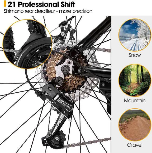 Alt view image 3 of 6 - HILAND Mountain Bike, 3/6/Multi-Spokes, 21 Speeds Drivetrain, Aluminum Frame 26 Inch Wheels, Disc-Brake Bike for Men Women Men's MTB Bicycle spoked wheel