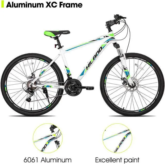 Alt view image 2 of 6 - HILAND Mountain Bike, 3/6/Multi-Spokes, 21 Speeds Drivetrain, Aluminum Frame 26 Inch Wheels, Disc-Brake Bike for Men Women Men's MTB Bicycle spoked wheel White