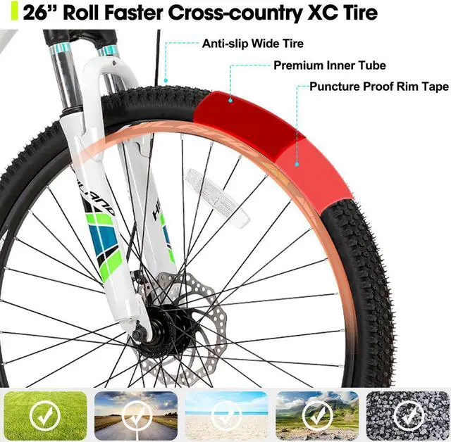 Alt view image 5 of 6 - HILAND Mountain Bike, 3/6/Multi-Spokes, 21 Speeds Drivetrain, Aluminum Frame 26 Inch Wheels, Disc-Brake Bike for Men Women Men's MTB Bicycle spoked wheel White
