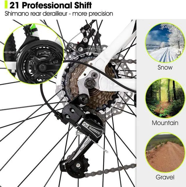 Alt view image 3 of 6 - HILAND Mountain Bike, 3/6/Multi-Spokes, 21 Speeds Drivetrain, Aluminum Frame 26 Inch Wheels, Disc-Brake Bike for Men Women Men's MTB Bicycle spoked wheel White