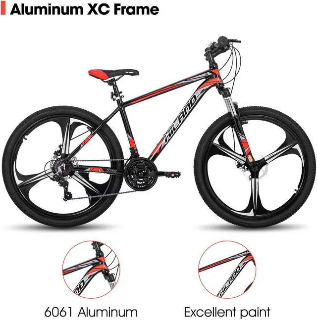 Alt view image 2 of 6 - HILAND Mountain Bike, 3/6/Multi-Spokes, 21 Speeds Drivetrain, Aluminum Frame 26 Inch Wheels, Disc-Brake Bike for Men Women Men's MTB Bicycle 3 - spoke wheel Black