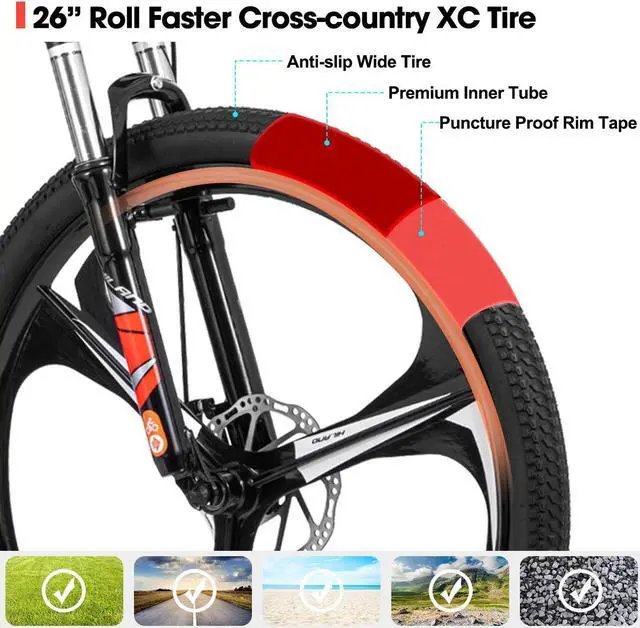 Alt view image 5 of 6 - HILAND Mountain Bike, 3/6/Multi-Spokes, 21 Speeds Drivetrain, Aluminum Frame 26 Inch Wheels, Disc-Brake Bike for Men Women Men's MTB Bicycle 3 - spoke wheel Black