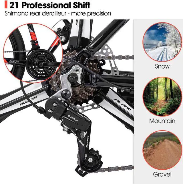 Alt view image 3 of 6 - HILAND Mountain Bike, 3/6/Multi-Spokes, 21 Speeds Drivetrain, Aluminum Frame 26 Inch Wheels, Disc-Brake Bike for Men Women Men's MTB Bicycle 3 - spoke wheel Black