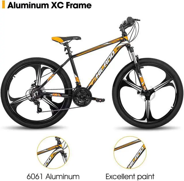 Alt view image 2 of 6 - HILAND Mountain Bike, 3/6/Multi-Spokes, 21 Speeds Drivetrain, Aluminum Frame 26 Inch Wheels, Disc-Brake Bike for Men Women Men's MTB Bicycle 3 - spoke wheel Orange