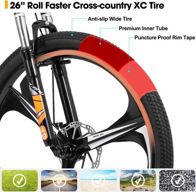 Alt view image 5 of 6 - HILAND Mountain Bike, 3/6/Multi-Spokes, 21 Speeds Drivetrain, Aluminum Frame 26 Inch Wheels, Disc-Brake Bike for Men Women Men's MTB Bicycle 3 - spoke wheel Orange