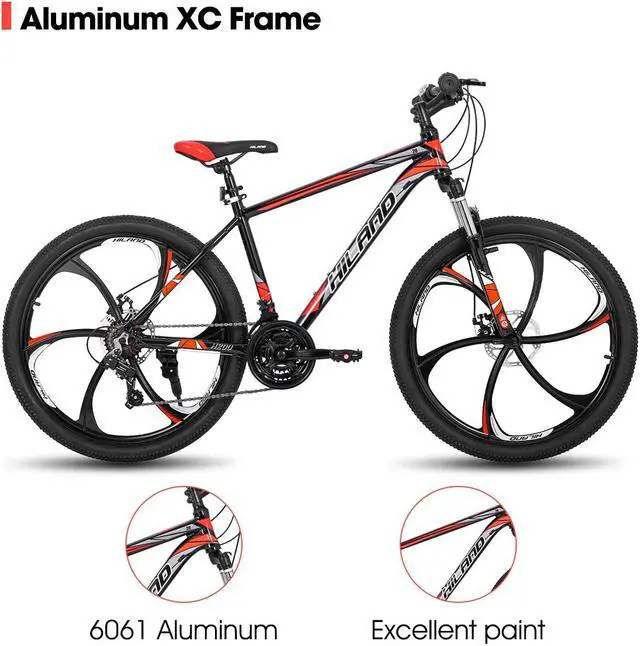 Alt view image 2 of 6 - HILAND Mountain Bike, 3/6/Multi-Spokes, 21 Speeds Drivetrain, Aluminum Frame 26 Inch Wheels, Disc-Brake Bike for Men Women Men's MTB Bicycle 6 - spoke wheel Black