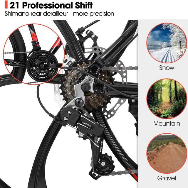 Alt view image 3 of 6 - HILAND Mountain Bike, 3/6/Multi-Spokes, 21 Speeds Drivetrain, Aluminum Frame 26 Inch Wheels, Disc-Brake Bike for Men Women Men's MTB Bicycle 6 - spoke wheel Black