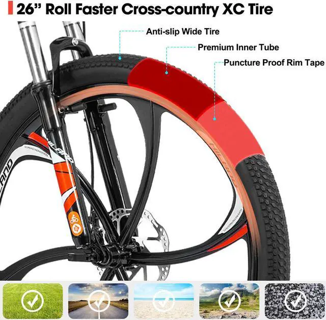 Alt view image 5 of 6 - HILAND Mountain Bike, 3/6/Multi-Spokes, 21 Speeds Drivetrain, Aluminum Frame 26 Inch Wheels, Disc-Brake Bike for Men Women Men's MTB Bicycle 6 - spoke wheel Black