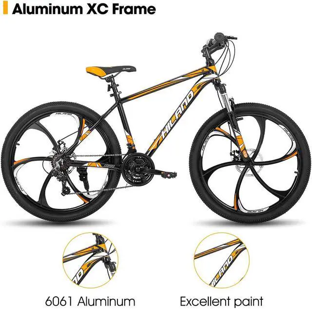 Alt view image 2 of 6 - HILAND Mountain Bike, 3/6/Multi-Spokes, 21 Speeds Drivetrain, Aluminum Frame 26 Inch Wheels, Disc-Brake Bike for Men Women Men's MTB Bicycle 6 - spoke wheel Orange