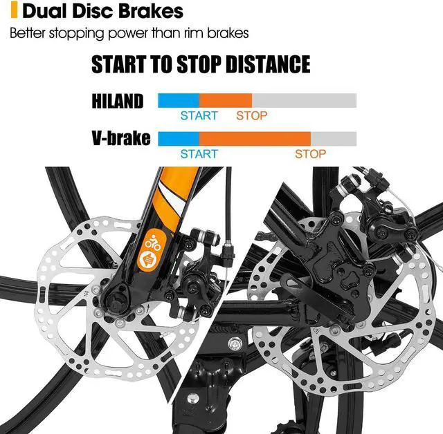 Alt view image 4 of 6 - HILAND Mountain Bike, 3/6/Multi-Spokes, 21 Speeds Drivetrain, Aluminum Frame 26 Inch Wheels, Disc-Brake Bike for Men Women Men's MTB Bicycle 6 - spoke wheel Orange