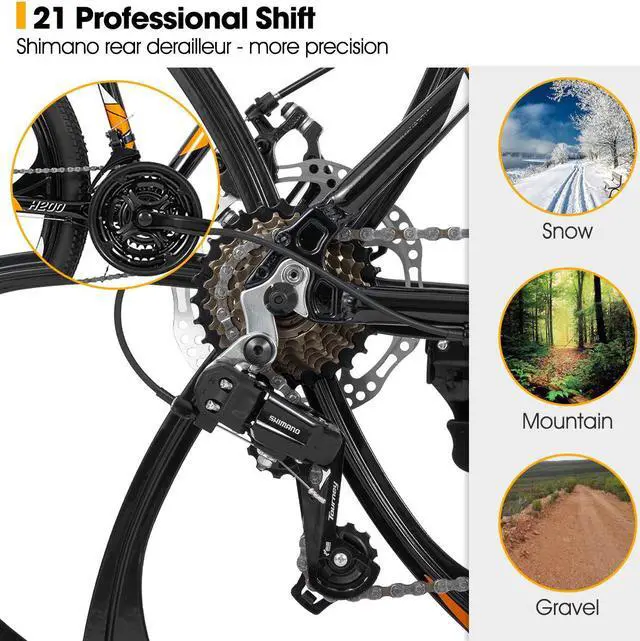 Alt view image 3 of 6 - HILAND Mountain Bike, 3/6/Multi-Spokes, 21 Speeds Drivetrain, Aluminum Frame 26 Inch Wheels, Disc-Brake Bike for Men Women Men's MTB Bicycle 6 - spoke wheel Orange