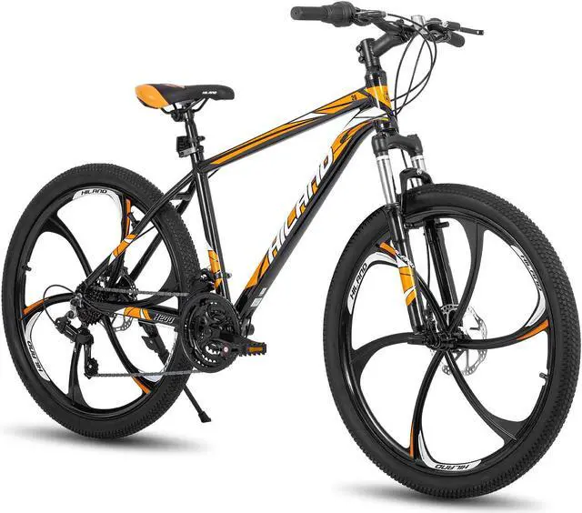 Main image of HILAND Mountain Bike, 3/6/Multi-Spokes, 21 Speeds Drivetrain, Aluminum Frame 26 Inch Wheels, Disc-Brake Bike for Men Women Men's MTB Bicycle 6 - spoke wheel Orange