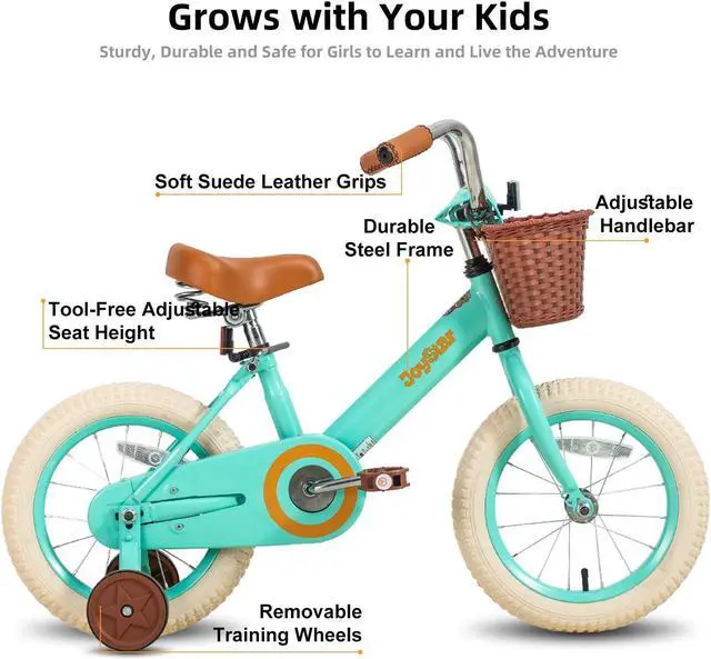 Alt view image 14 of 19 - JOYSTAR Vintage 14 Inch Kids Bike with Basket & Training Wheels for 3-5 Years Old Girls & Boys(GREEN)