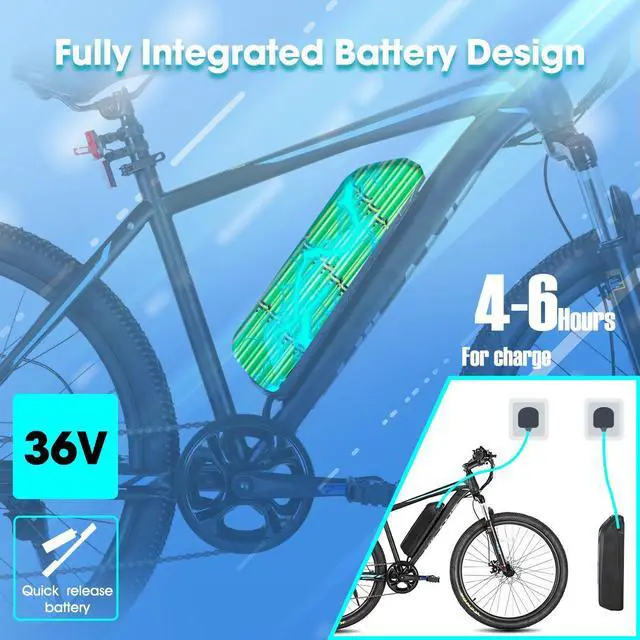 Alt view image 3 of 7 - HILAND 26" Electric Bike for Adults with 500W Brushless Motor, 40Miles 20MPH Commuting Electric Mountain Bike for Women Men, Removable Battery, 7-Speed, Front Fork Suspension, Black