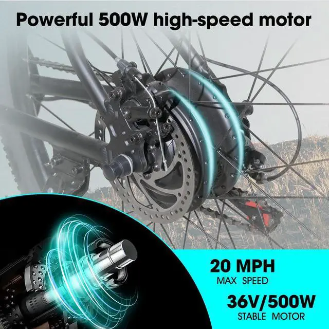Alt view image 2 of 7 - HILAND 26" Electric Bike for Adults with 500W Brushless Motor, 40Miles 20MPH Commuting Electric Mountain Bike for Women Men, Removable Battery, 7-Speed, Front Fork Suspension, Black