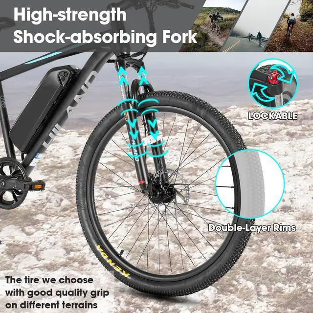 Alt view image 7 of 7 - HILAND 26" Electric Bike for Adults with 500W Brushless Motor, 40Miles 20MPH Commuting Electric Mountain Bike for Women Men, Removable Battery, 7-Speed, Front Fork Suspension, Black