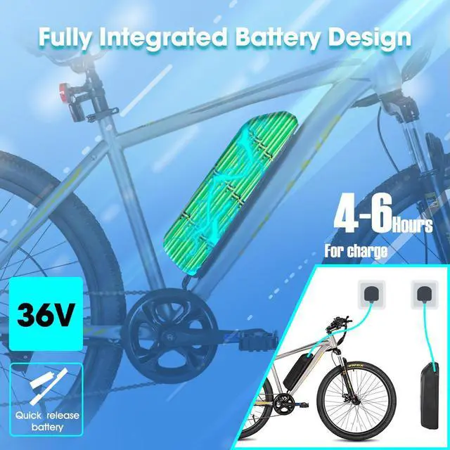 Alt view image 3 of 7 - HILAND 26" Electric Bike for Adults with 500W Brushless Motor, 40Miles 20MPH Commuting Electric Mountain Bike for Women Men, Removable Battery, 7-Speed, Front Fork Suspension, Grey
